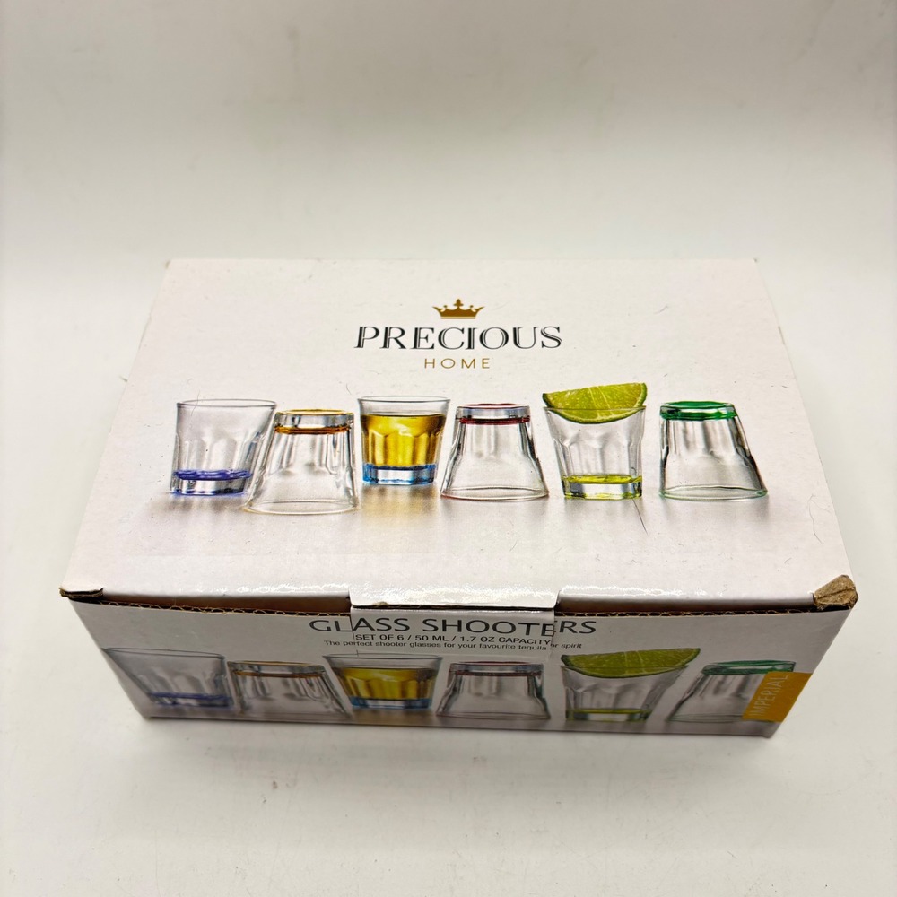 Precious Home Glass Shooters Set of 6 Multi‎ Color Base 1.7oz Shot Glasses New